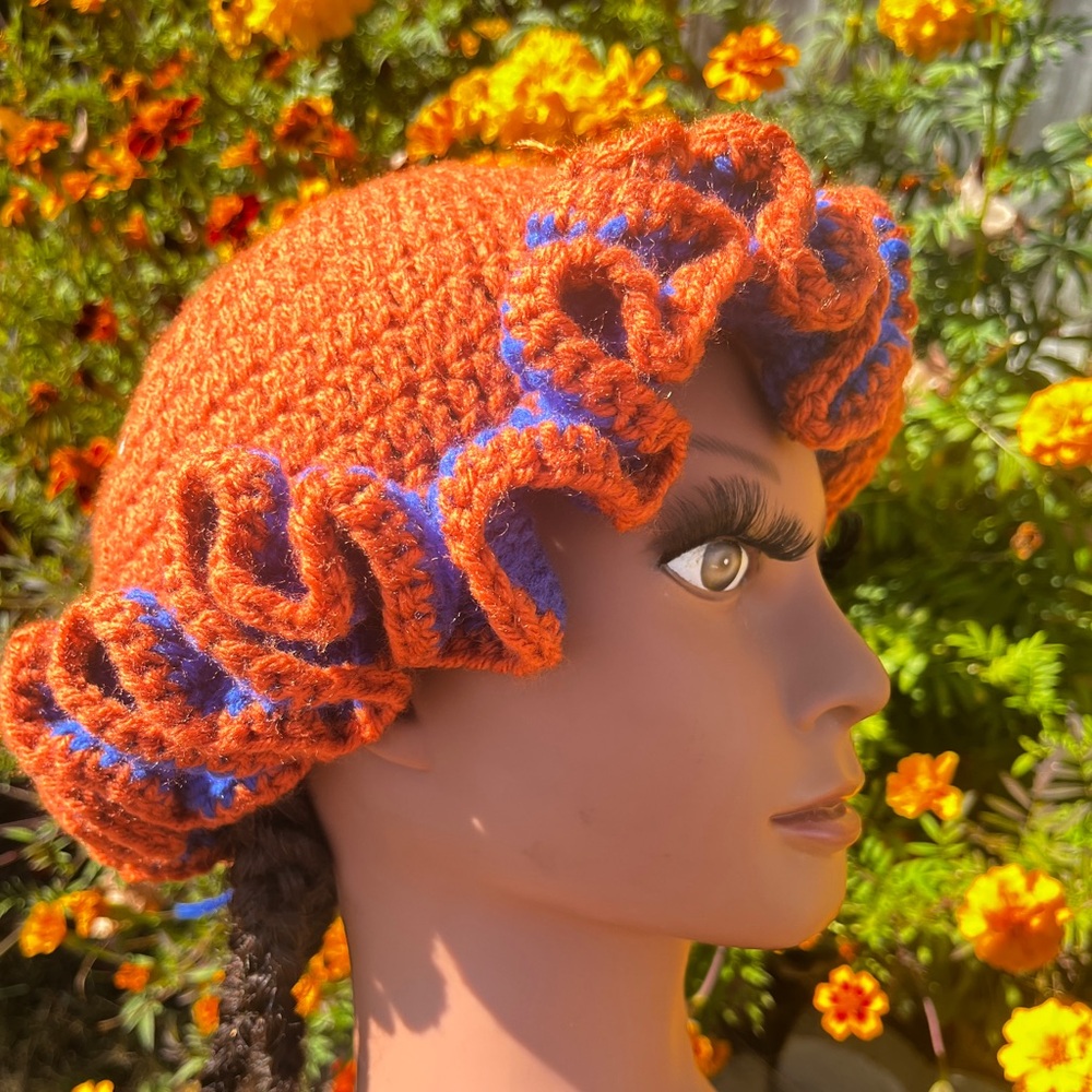Rustic Orange Crochet Ruffle Hat